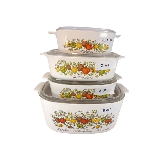 Corning Ware Other - Corning Ware Spice of Life Casserole 8 Piece White Excellent Vintage Bakeware